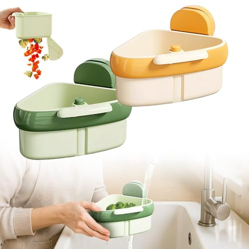 Sieb für Spülbecken, 2026 Suction Cup Sink Corner Rack, Multi-Functional Drain Basket Saugtasche Waschbecken Ecke Rack, Küchenspüle Abfluss Korb Abnehmbare Waschbecken Filterkorb (G+G)