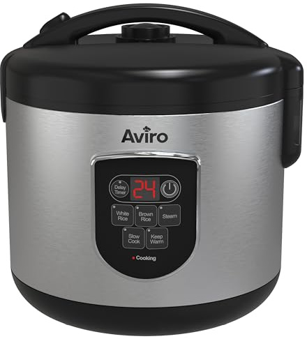 Aviro Reiskocher – Slow Cooker – 1,2 l – 7 Funktionen – Warmhaltefunktion – Reiskocher – Antihaftbeschichtung – Multikocher – 2–6 Personen – Edelstahl
