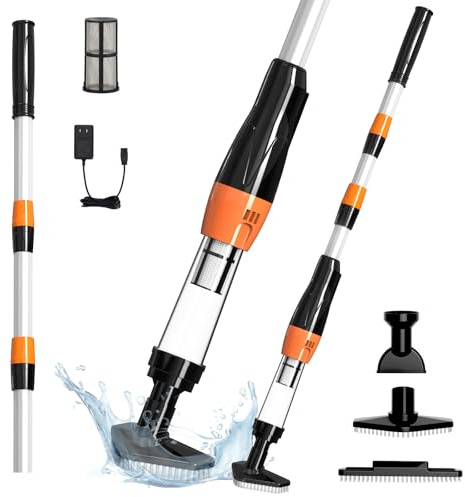 Petit aspirateur de piscine rechargeable sans fil 4 en 1 pour spa et jacuzzi - Temps de fonctionnement : 90 minutes - Aspiration puissante de 40 gallons/min (noir orange)