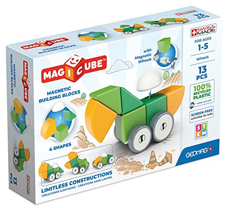 Geomag - Magicube 1+ Formen - Magnetische Blöcke für Kinder - 4 Farben und Formen - 13 Würfel - 1-5 Jahre - 100% Recyceltes Plastik