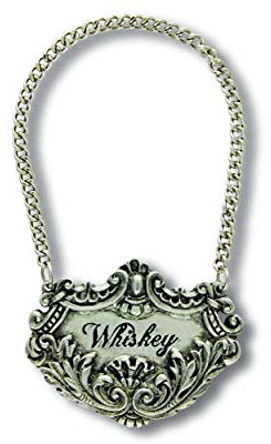 Vagabond House Medici Pewter WHISKEY Decanter Tag/Liquor Bottle Label - Handcrafted Quality Detail Engraved 2.5 inch Wide