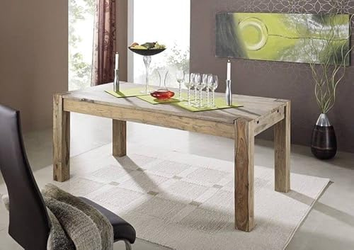 MASSIVMOEBEL24.DE | Esstisch mit Ansteckplatten Sheesham 160-200/240x90x76 grau geölt Nature Grey #304
