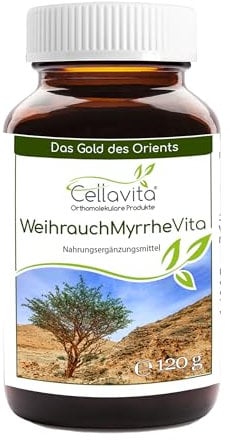 Cellavita – Weihrauch (Boswellia Sacra) & Myrrhe (Commiphora Myrrha) Vita traditionelles Nahrungsergänzungsmittel – Monatspackung 120g im Glas – Hochwertiges pflanzliches Naturprodukt ohne Zusätze