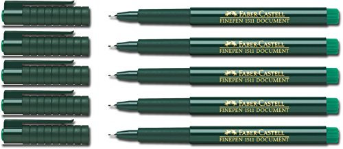 Faber-Castell Finepen 1511 Fineliner, extrafein, 0,4 mm, Grün, 5 Stück