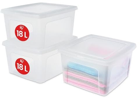 Iris Ohyama Vielseitige Aufbewahrungsboxen, 18L, 3er-Set, Transparent, Deckel leicht schließbar, Stapelbar, Plastik, Für Schrank, Regale, Klassenzimmer, Organisation, Kunstbedarf, Schuhe, MCB-18