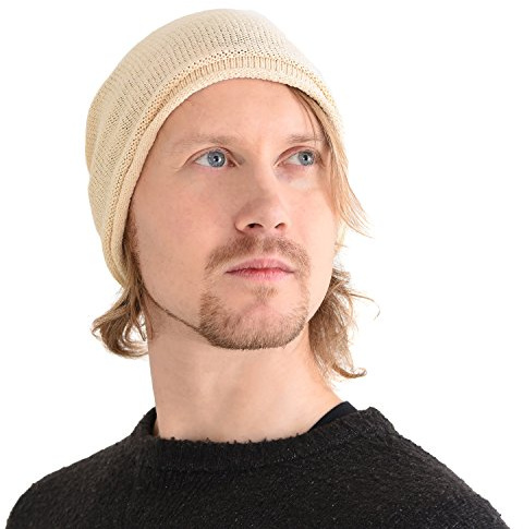 CHARM Bonnet en Soie 100% Naturel, Bonnet De Nuit Homme | Chapeau Femme Pour Chimio, Peau Sensible, Cheveux Bouclés, Grand Beanie Tombant, Tricoté, Slouch
