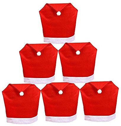 Tenrany Home Rot Weihnachts Stuhlhussen Set, 6 stück Weihnachtsmann Hut Weihnachtsmütze Stuhlabdeckung für Weihnachten Dinner Party Stuhl Hussen Dekor (Red 6)