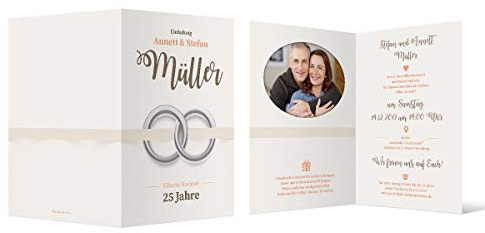 Kartenmachen.de 10 x Silberne Hochzeit Hochzeitseinladungen Silberhochzeit individuell Einladungskarten - Ewige Ringe