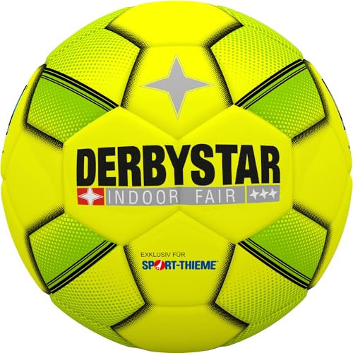 Derbystar Fußball Indoor FAIR I Fairtrade Hallenfußball I Indoor-Fußball I Ø ca. 22 cm I ca. 430 g I Synthetik-Velours I Gelb-Grün