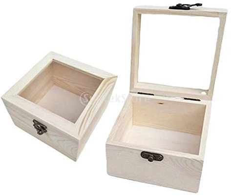 chiwanji 2X Holz Holzkästchen Holzkiste mit Glasdeckel Schmuck Aufbewahrungsbox