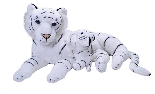 Wild Republic Mom and Baby Jumbo Weißer Tiger, Großes Kuscheltier, 76 cm, Geschenkidee für Kinder, Kuscheltier mit Baby, Riesen-Stofftier aus recycelten Wasserflaschen