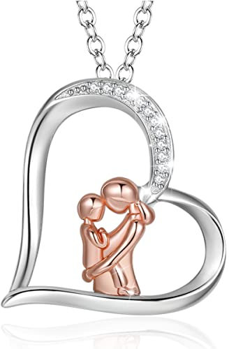 INFUSEU Mutter Tochter Geschenk, 925 Silber Mama Kind Kette Roségold Anhänger Umarmung Mama Tochter Partnerlook Schmuck Geschenke FüR Werdende MüTter Unsere Dame Oma