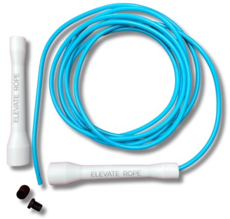 Elevate Speed Rope MAX (BLAU) - Professionelles Springseil aus Strapazierfähigem PVC mit Nylonkern - 5 mm - Länge Max. 3 Meter - Extrem Starke Griffe