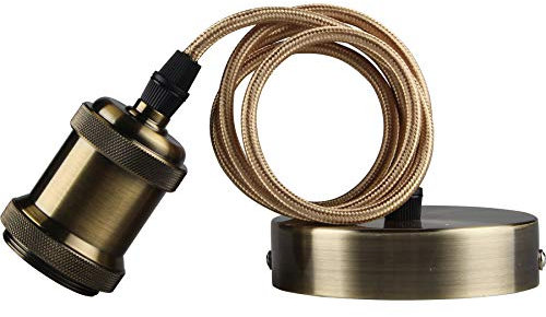 Kosnic Industrial Vintage Pendant Light Fitting with E27 Lamp Holder. Adjustable Cable Length 1.1m, Available in Various Metallic Finishes, Bronze.