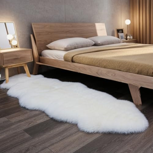 AOGELAN Flauschiger echter neuseeländischer Schaffell-Teppich für weiches Fell, unregelmäßiger Teppich, Stuhl, Sofa, Sitzbezug, Schlafzimmer, Wohnzimmer, Doppelfell (Elfenbein, 6 x 1,8 m)
