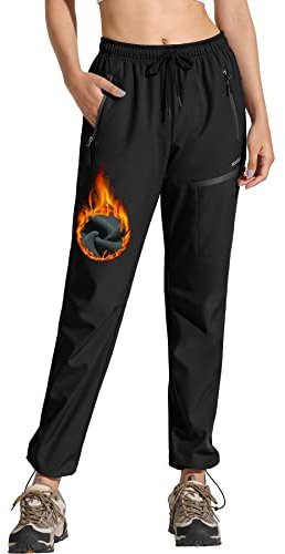 MOCOLY Damen Trekkinghose Thermo Skihose Winter Fleece Gefütterte Softshell Wanderhose Wasserdicht Warm Outdoor Hose Schneehose Langlaufhose Jagdhose Funktionshose Arbeitshose Schwarz M
