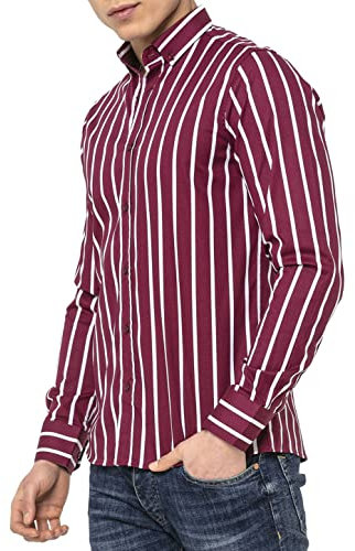 RED BRIDGE Camisa Manga Larga con diseño a Rayas para Hombres Rojo M