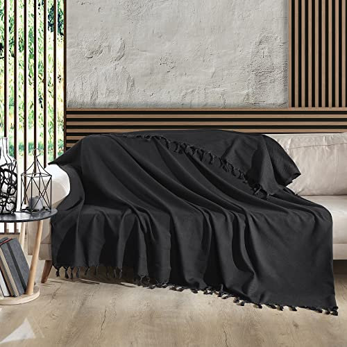 Milam London Black Throw Blanket 100% Cotton Large Throw For Sofas | Beds | Settees | Bedspread Double Size | Large Blanket For Beds | 200 x 230 cm