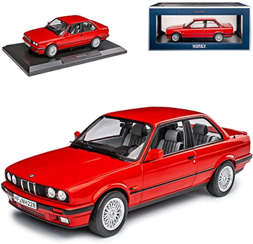 Norev B-M-W 3er E30 325i Coupe Rot 1982-1994 1/18 Modell Auto mit individiuellem Wunschkennzeichen