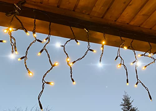 LEDZEIT- Profi Serie - LED Eisregen Lichterkette Außen, Blinkend, Icicle light, Verlängerungskette ohne Netzkabel, 3m x 0.5m, Warmweiß, Erweiterbar bis zu 288m, für Weihnachten, Gebäude, Geschäfte