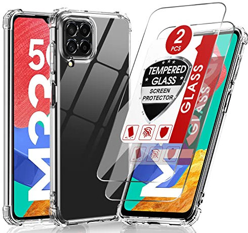 LeYi Funda para Samsung Galaxy M33 5G con [2-Unidades] Cristal Templado, Carcasa Armor Silicona Soft Skin TPU Case Antigolpes Protector Cover para Movil Samsung M33 5G, Transparente