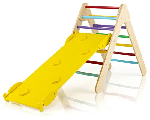 Maxmass Children Climbing Ladder with Ramp, Wooden Kids Climber, Toddler Climbing Frame for Indoor & Outdoor (Multicolor)