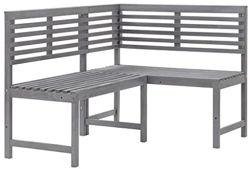 KRHINO Balkonbank Gartenmöbel Bank, Garten-Eckbank Grau 140 cm Massivholz Akazie Gartenmöbel für Balkon, Terrasse & Garten Grau
