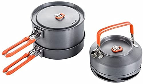 PEPDRO Camping Utensilien Geschirr Kochgeschirr Set Picknick Wandern Wärmetauscher Topf Wasserkocher Outdoor Tourismus Geschirr (Farbe: grau)