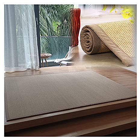 HJLKDYM Bambus Gewebter Teppich Bambusteppich, Leineneinfassung Rutschmatten Verhindern, Benutzt for Spielzimmer Schlafzimmer Terrasse Wohnzimmer, Dicke 1cm/2cm (Farbe : Beige 1cm, Größe : 70x150cm