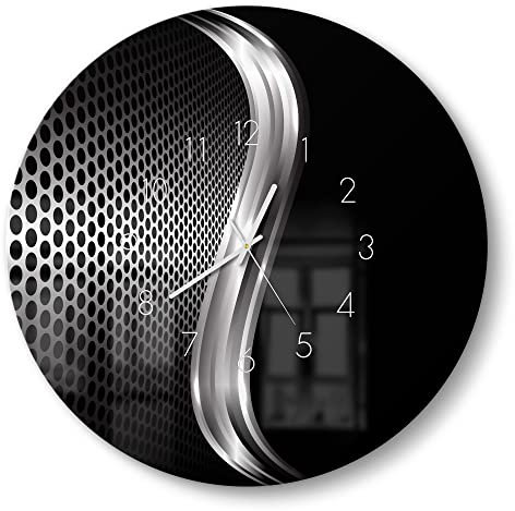 DEQORI Reloj de cristal, redondo, diámetro de 50 cm, diseño de rejilla con cola plateada, reloj grande XXL de diseño de cristal, silencioso, para salón y cocina, moderno reloj de pared para la pared