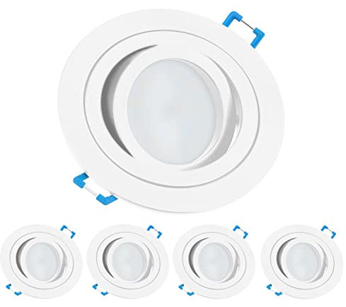 TEVEA Premium LED Einbaustrahler Schwenkbar -LED Modul 230V 5W austauschbar - Einbauleuchte auch fürs Bad - 5er Pack (Weiß - Warmweiß)