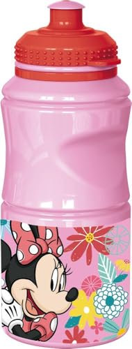 Tataway in viaggio si cresce Disney rosa Plastikwasserflasche für Mädchen Minnie 380 ml mit tropfsicherem Verschluss und rutschfestem Band