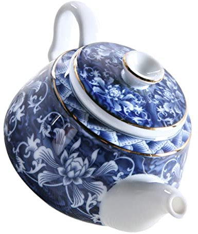 WOONEKY Vintage and Ceramic Tea Kettle Retro Chinese Teapot for Home and Office Elegant Design with Handle for Loose Leaf and Bagged Tea Traditional Desktop Decor