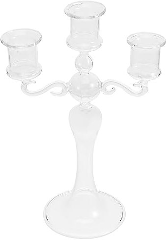 Beavorty Bougeoir Haut 3 Bras Candélabres Verre Bougeoir Style Européen 3 Branches Bougie Candélabres De Mariage Bougeoirs Décor À La Maison De Mariage Transparent Chandeliers Candélabres