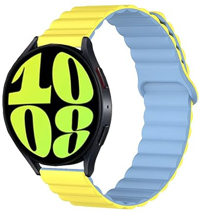 elfofle 20mm armband für Samsung Galaxy Watch 4/5/6/7/FE 40mm 44mm Armband/5 Pro/4&6 Classic/Active 2 40mm 44mm,Silikon Doppelseitig Magnetische Loop Band (Gelb - Blau)
