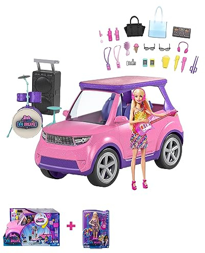 Barbie GYJ23 - Bühne frei für große Träume Malibu Puppe Big City, Big Dreams Transforming Vehicle Playset, GYJ25