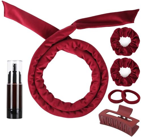 Heatless Lockenwickler Stirnband, Velours Heatless Locken, Weiche und Bequeme Heatless Hair Curlers, Hair Curlers No Heat for Short & Long Hair (Wine, 7Pcs)