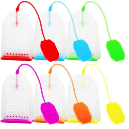 Rumyve Reusable Silicone Tea Filter Bag - 6 Pcs Safe Loose Leaf Tea Bags With Long Rope in 6 Colors for Cups and Teapot
