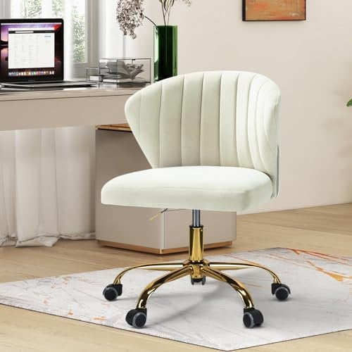 HULALA HOME Bürostuhl, Computerstuhl, Schminktischstuhl, moderner Schreibtischstuhl mit drehbaren Rädern, drehbar, höhenverstellbar, geeignet für Wohnzimmer, Schlafzimmer, Weiß