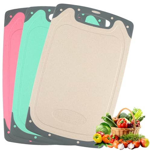 XiangJunly Lot de 3 planches à découper épaisses la cuisine, grande planche de cuisine antidérapante, fruits, légumes, viande, petit-déjeuner trou de suspension en plastique réutilisable (noir)