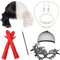 Shinybox Cruella Perücke Damen, 8 Stück 70er Jahre Accessoires, Kurze Schwarze und Weiße Perücke mit Handschuhe, Spitze Maske, Perlenkette, Armband, Ohrringe, Kostüm Damen für Karneval Cosplay