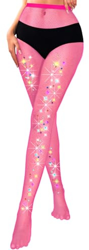 Fohevers Collants résille scintillants pour femme avec strass et strass sur le devant