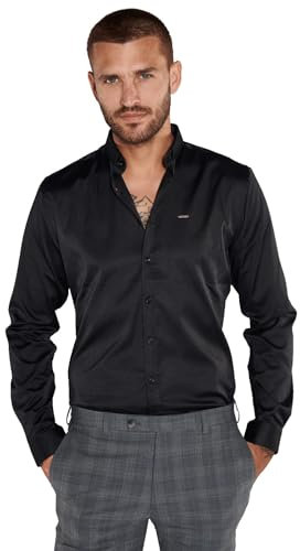 emilio adani Herren Herren Langarm-Hemd Uni, 36121, 36121, Schwarz in Größe XXL