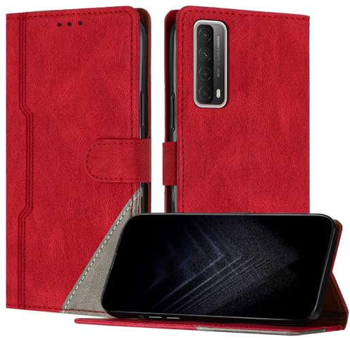 Netany Schutzhülle für Huawei P Smart 2021, PU Leder Flip Wallet Handyhülle mit magnetisch Kartenfächer Standfunktion Hülle für Huawei P Smart 2021 - Rot