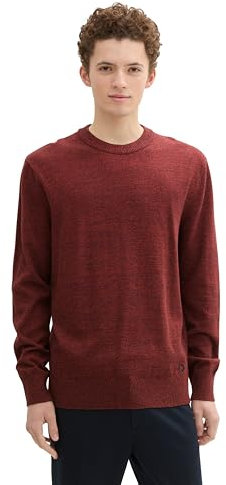 TOM TAILOR Denim Herren Strickpullover aus Baumwolle, 36238 - Velvet Red Navy Mouline, XL
