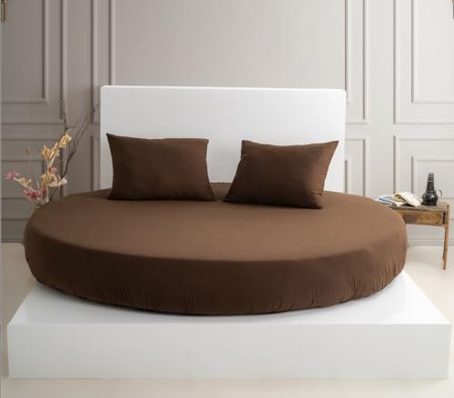Strauss Home® Rundes Spannbetttuch Jersey 100% Baumwolle OekoTex Boxspringbett Wasserbett Weiche Spannbettlaken Steghöhe bis 40cm (Braun)