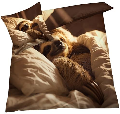 YELDAN Bettwäsche 135x200 Faultier, Tiere Bettbezug, Bettwäsche-Sets 2 teilig, Weich & Bügelfrei Mikrofaser Wendebettwäsche und 1 Kissenbezug 80x80 mit Umschlag