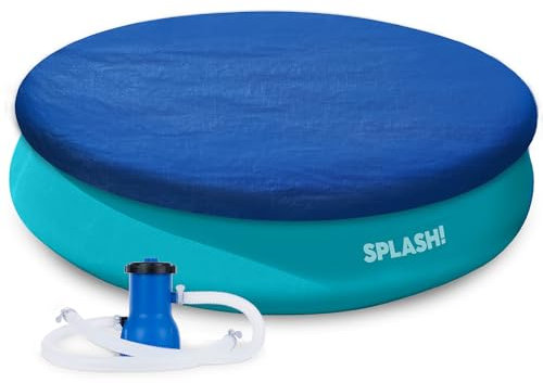 SPLASH! Aquaring 10ft Inflatable Swimming Pool with High-Volume Filter Pump and Weather-Resistant Pool Cover – Quick Setup, Easy Inflation, Safety Valve, Includes Repair Patches and Hose Adaptor