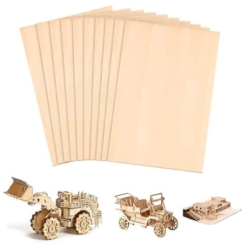 PJCFTCWKJ 10 Stück A3 Sperrholzplatte 420 x 297 x3 mm (+/- 0,5), Laserfähig Linden Sperrholz-Zuschnitte, Brandmalerei, Laserschnitt, CNC Router, Durchbrochenes, Hohlgravuren