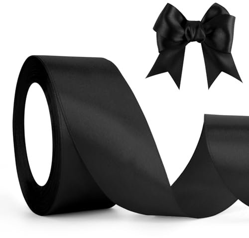 Schwarz Satinband 4cm 23M, Schleifenband, Haarband Dekoband Stoffband für Trauerschleife Hochzeit Halloween Weihnachten Basteln Geburtstag Geschenkverpackung Seidenband